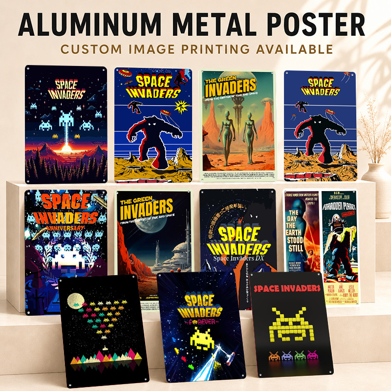 Retro Gaming Lounge - Space Invaders Textured Posters Personalized Aluminum