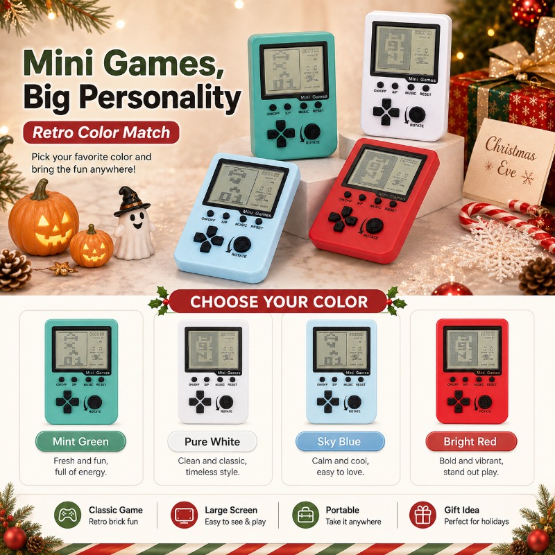 Retro Gaming Device Handheld - Portable Classic Tetris Mini Game Console