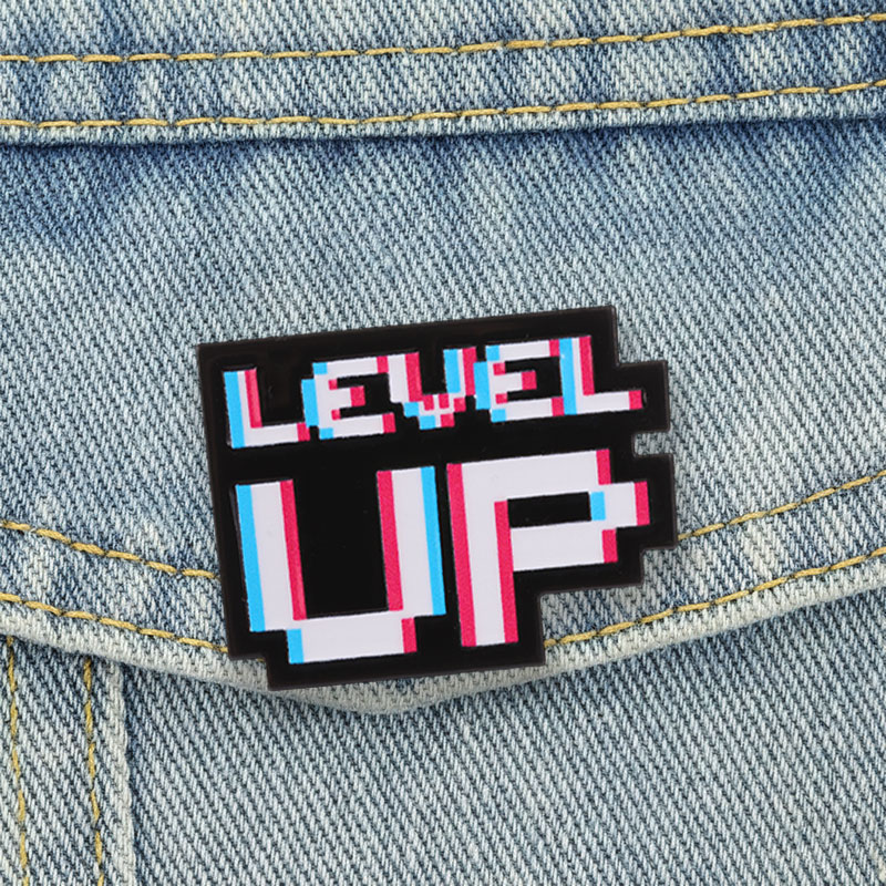 Retro Gaming Games - Level Up Glitch Pixel Badge Retro