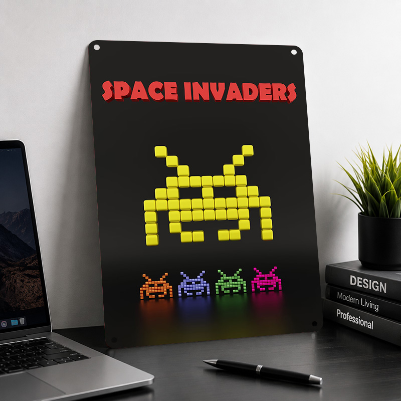Space Invaders Textured Poster - Retro Gaming Lounge 评论和价格