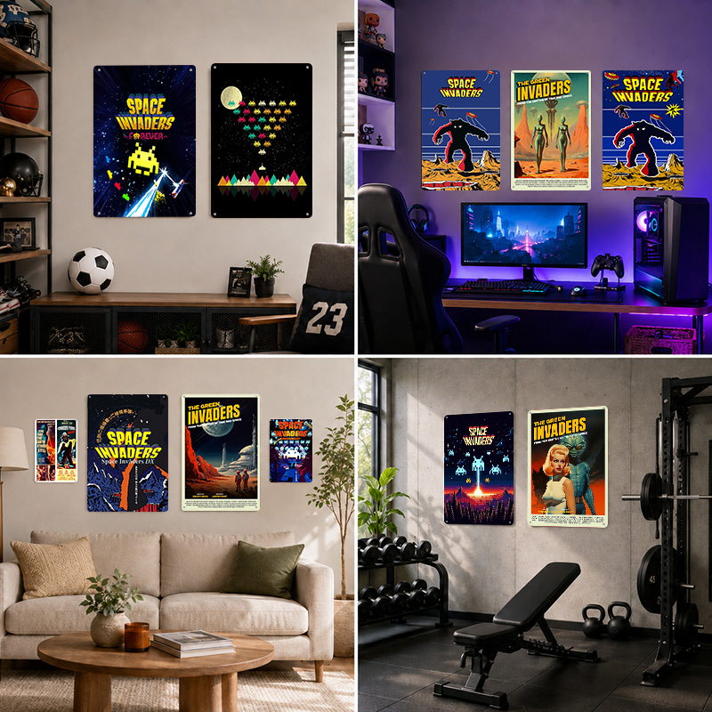 Space Invaders Textured Poster - Retro Gaming Lounge 评论和价格